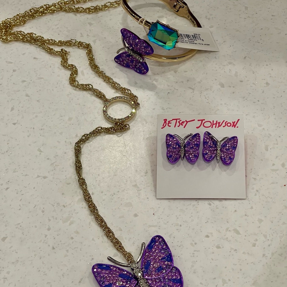 Betsey Johnson Purple and Gold Butterfly Necklace